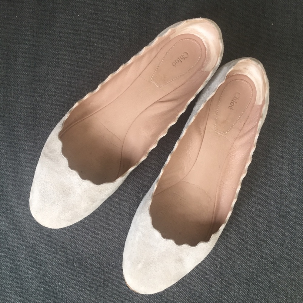 Chloe Lauren Scalloped Ballet Flats Sz 38.5 Gray